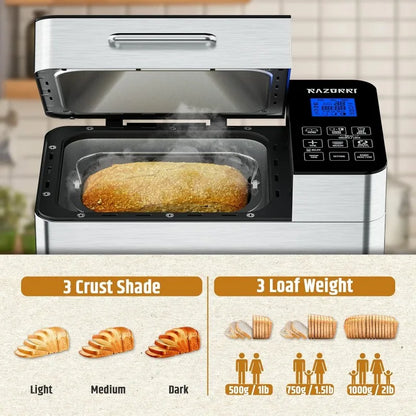 Bread Maker Machine Stainless Steel UL Certified, 25-in-1 with Nonstick Bread Pan, Homemade DIY 2Lbs Breadmaker