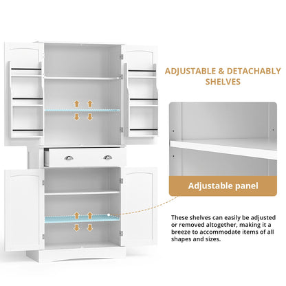 71" H Freestanding Cupboard with 2 Storage Cabinet, 1 Drawer and 4 Adjustable Shelves,Large Tall Pantry Cupboard for Dining Room