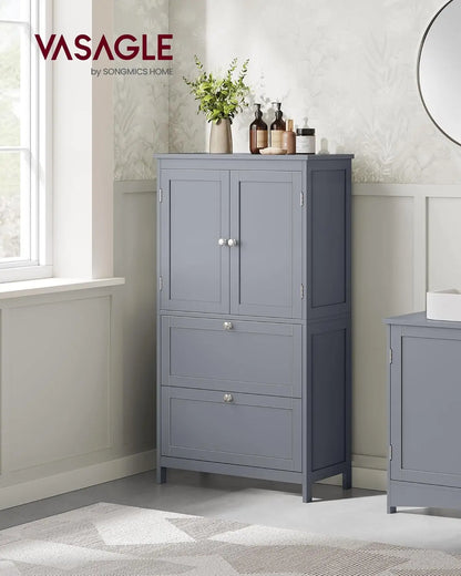 Bathroom Floor Storage Cabinet, Bathroom Storage Unit, Freestanding Cabinet with 2 Drawers and 2 Doors, Adjustable Shelf