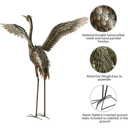 Garden Statue Outdoor Metal Heron Crane Yard Art Sculpture for Lawn Patio Backyard Decoration,46 inch (2-Pack)