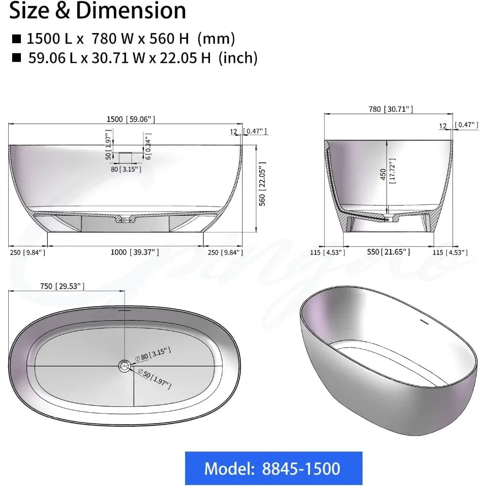 Freestanding Elegant Oval Soak bath Tub