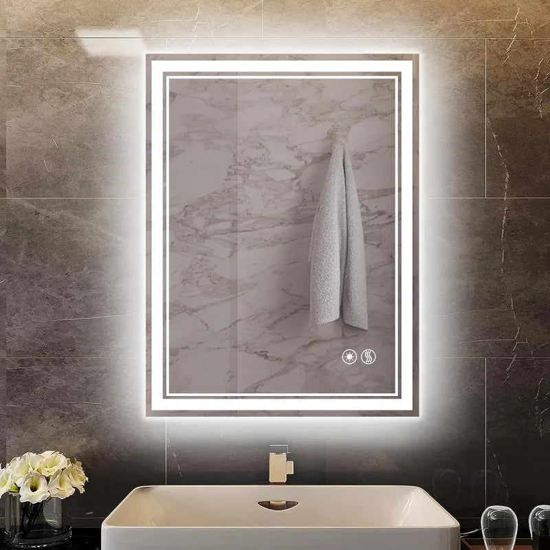 LED Mirror for Bathroom  with LED Lights Anti-Fog Dimmable 3 Colors Front and Backlit Lights LED Bathroom