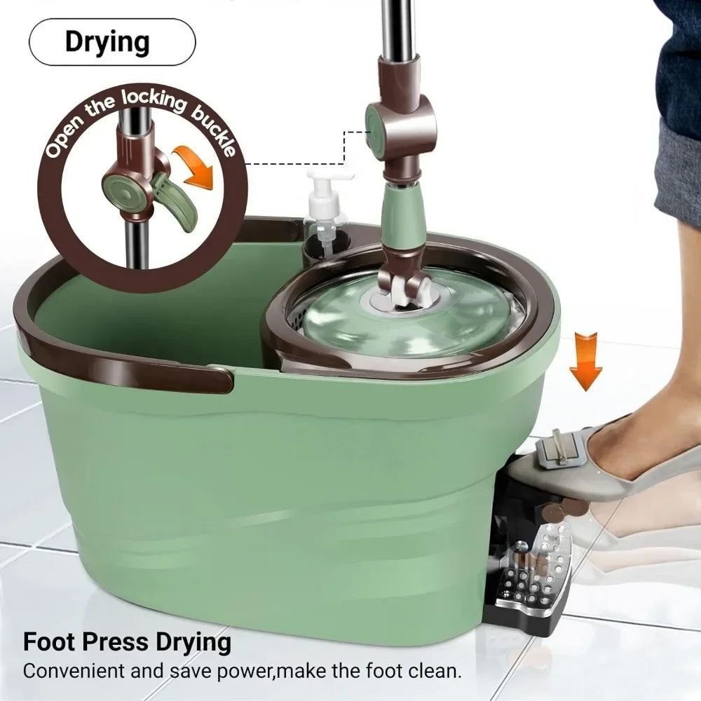 Spin Mop and Bucket with Wringer Set, Floor Cleaning System with Foot Pedal, Easy Wring, Adjustable Handle