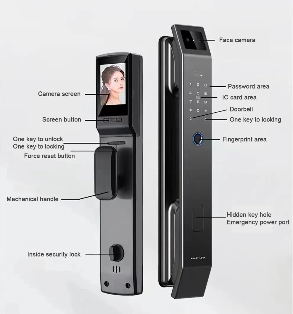 3D Face Recognition Unlock Digital Door Lock With Camera FIngerprint Password Unlock Keyless Electronic Door Lock