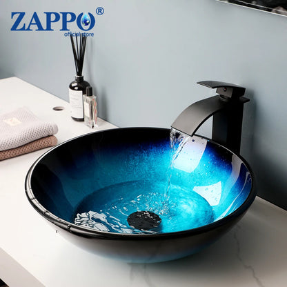 ZAPPO Blue Sinks Glass Vessel  for Bathroom Countertop