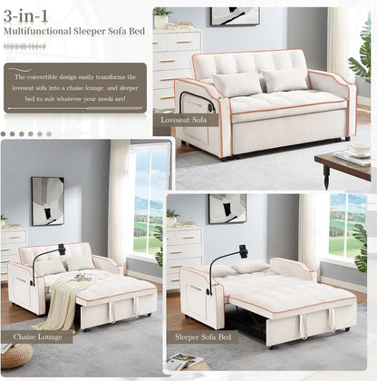 Velvet Convertible Couch Bed-Sofa: Charge, Relax, Sleep.