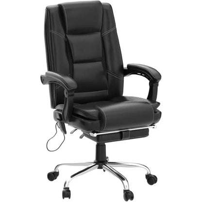 Ergonomic Executive Office Chair with Heated PU Leather Adjustable Height Reclining Massage Desk Chair with Foot Rest Armrest,