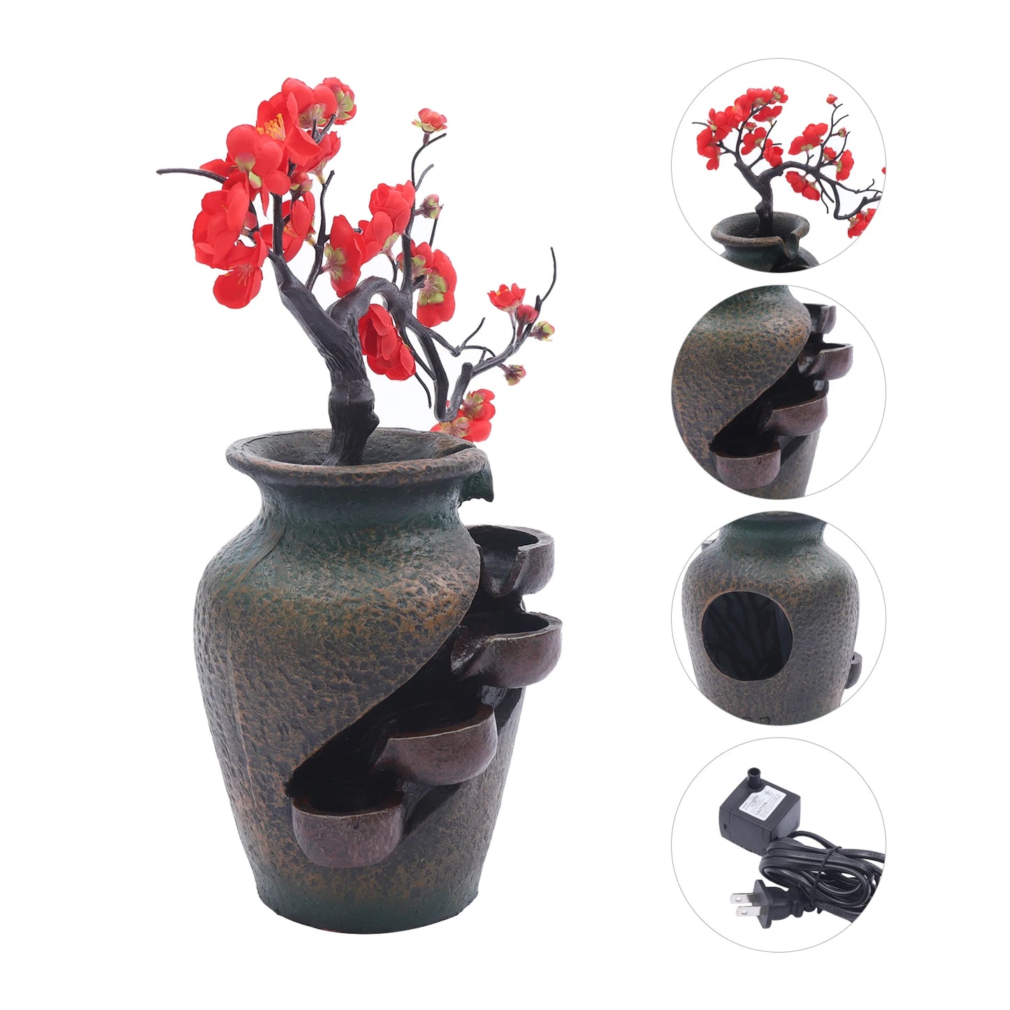 15.7" Vase Craft Indoor Tabletop Fountain, Desktop Flowing Water Waterfall for Company Home Room Flower Vase Decorations