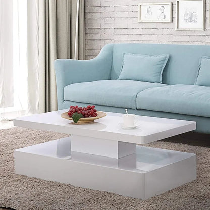 Modern LED Coffee Table 44 Inch, High Glossy Rectangler Center Table with LED Lights &2 Tier for Home Living Room