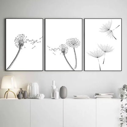 Dandelion Bathroom Black and White Floral Posters Prints Neutral Wall Art Botanical Canvas Painting Living Home Bedroom Decor