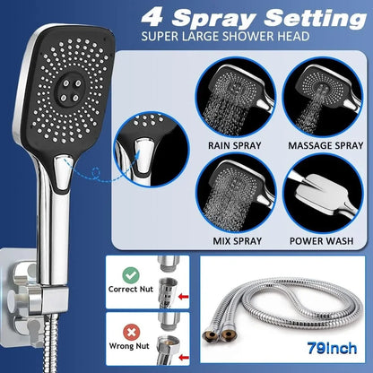 12 Inch Shower Head with Handheld Spray, 4 Sets of High-pressure Shower Heads with Handheld Spray