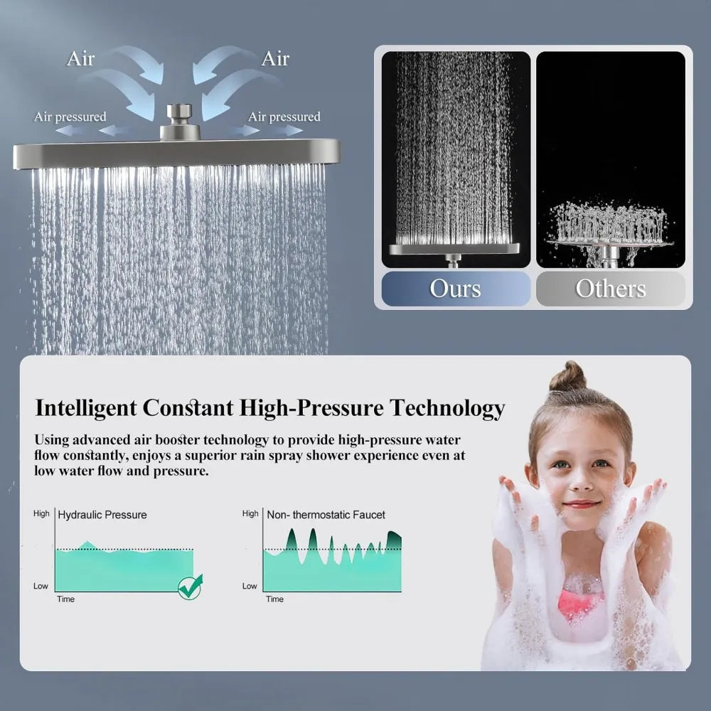 shower head，14 Inch Shower Head With Handheld, High-Pressure Rain/Rainfall Shower Heads With 3+1 Settings Handheld Spray,