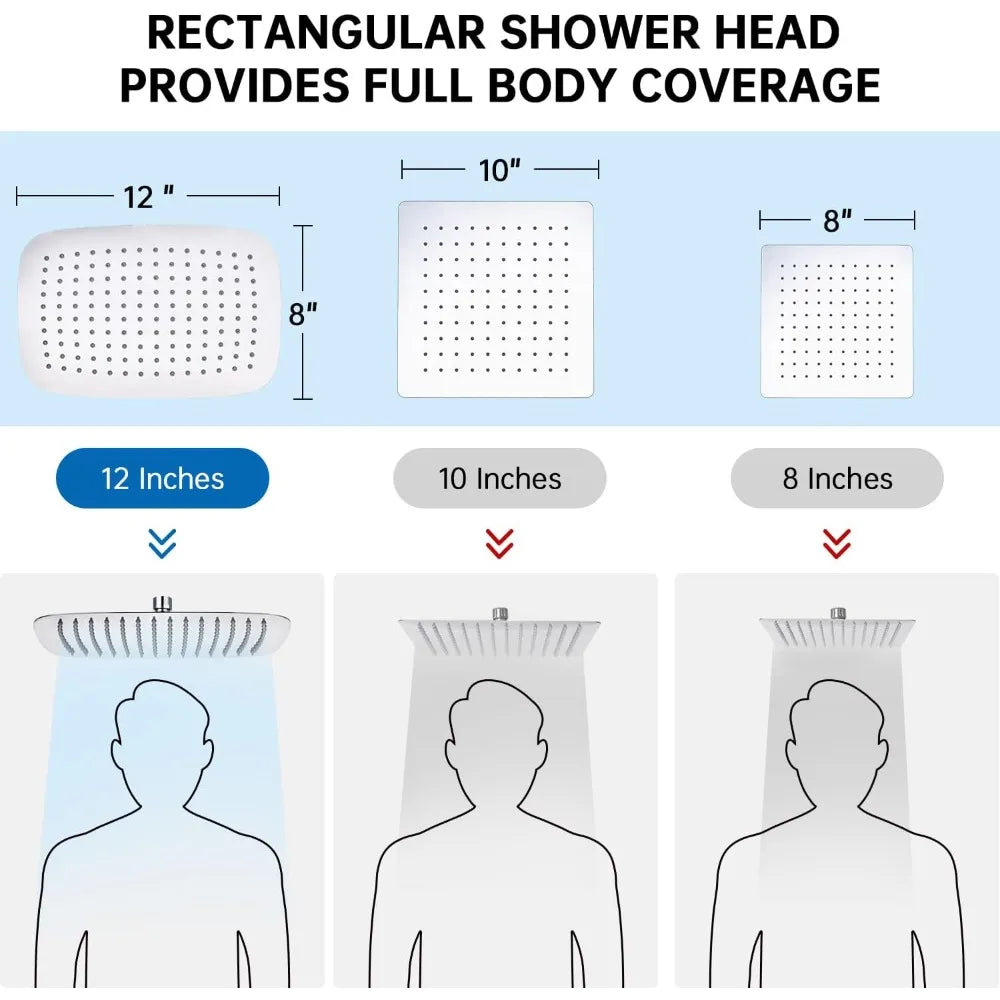 All Metal 12 Inch Shower Head with Massage Mode Handhelde, Rain Shower Head with Handheld Spray Combo, 3-Way Diverter with Paus