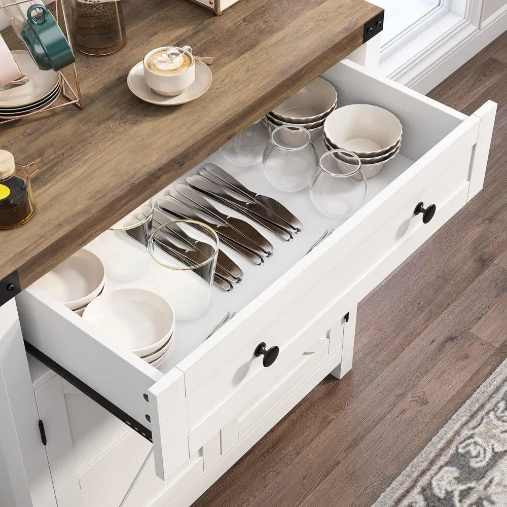 Modern Farmhouse Buffet Sideboard with Drawer and Adjustable Shelf, Barn Door Storage Cabinet forBathroom, Entryway