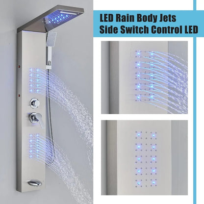 Shower Panel Tower System,LED Rainfall Waterfall Shower Head LED Large Area Massage Jets Tub Spout,Stainless Steel Bathroom