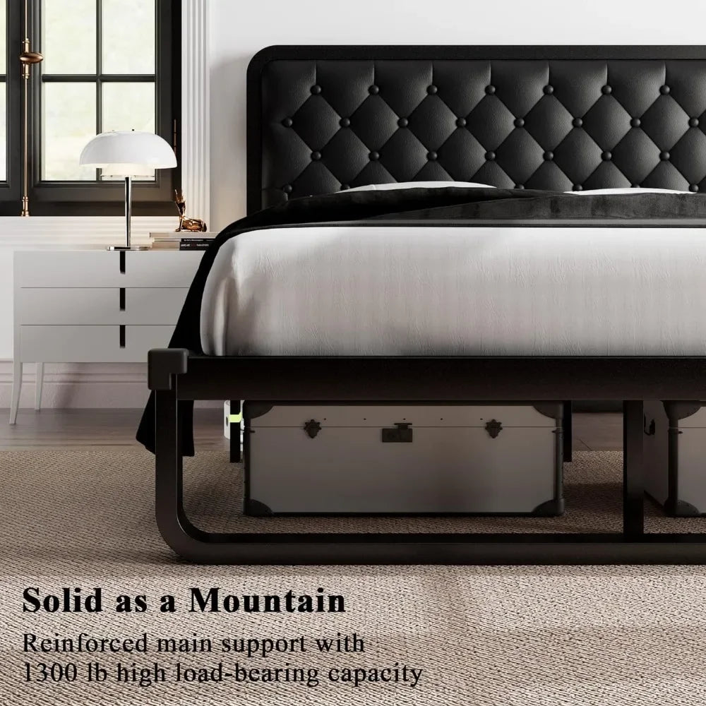 Bed frame, Upholstered Platform Bed Frame, with heavy duty steel slats, diamond tufted headboard