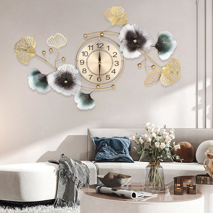 Wall Clock Modern Ginkgo Biloba Wall Clock Mute Large Wall Clock Home Living Room Decoration 90x45cm