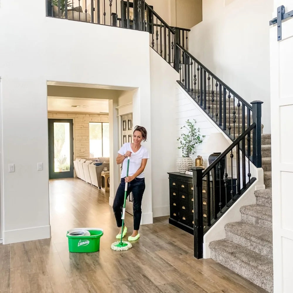 Tornado Spin Mop System - Mop and Bucket with Wringer Set for Floor Cleaning - 2 Total Mop Heads Included, Green