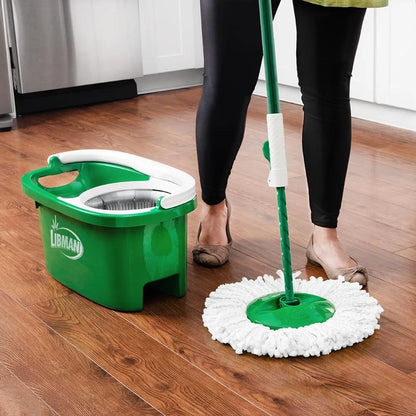 Tornado Spin Mop System - Mop and Bucket with Wringer Set for Floor Cleaning - 2 Total Mop Heads Included, Green