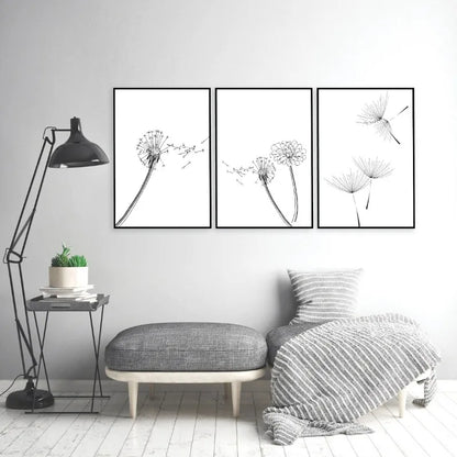 Dandelion Bathroom Black and White Floral Posters Prints Neutral Wall Art Botanical Canvas Painting Living Home Bedroom Decor