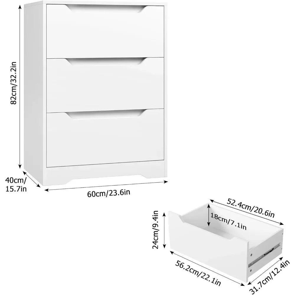 Modern 3 Drawer Dresser, Wood Chest of Drawers with Storage,Tall Nightstand with Cut-Out Handles, Side End Table, Accent Storage