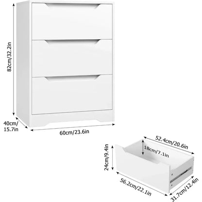 Modern 3 Drawer Dresser, Wood Chest of Drawers with Storage,Tall Nightstand with Cut-Out Handles, Side End Table, Accent Storage