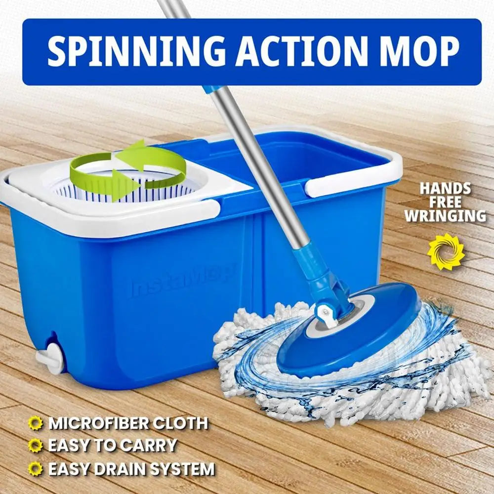 Automatic Spin Mop and Bucket Set Microfiber Washable Head Dual Bucket Design Easy Storage Quick Drainage As Seen On TV