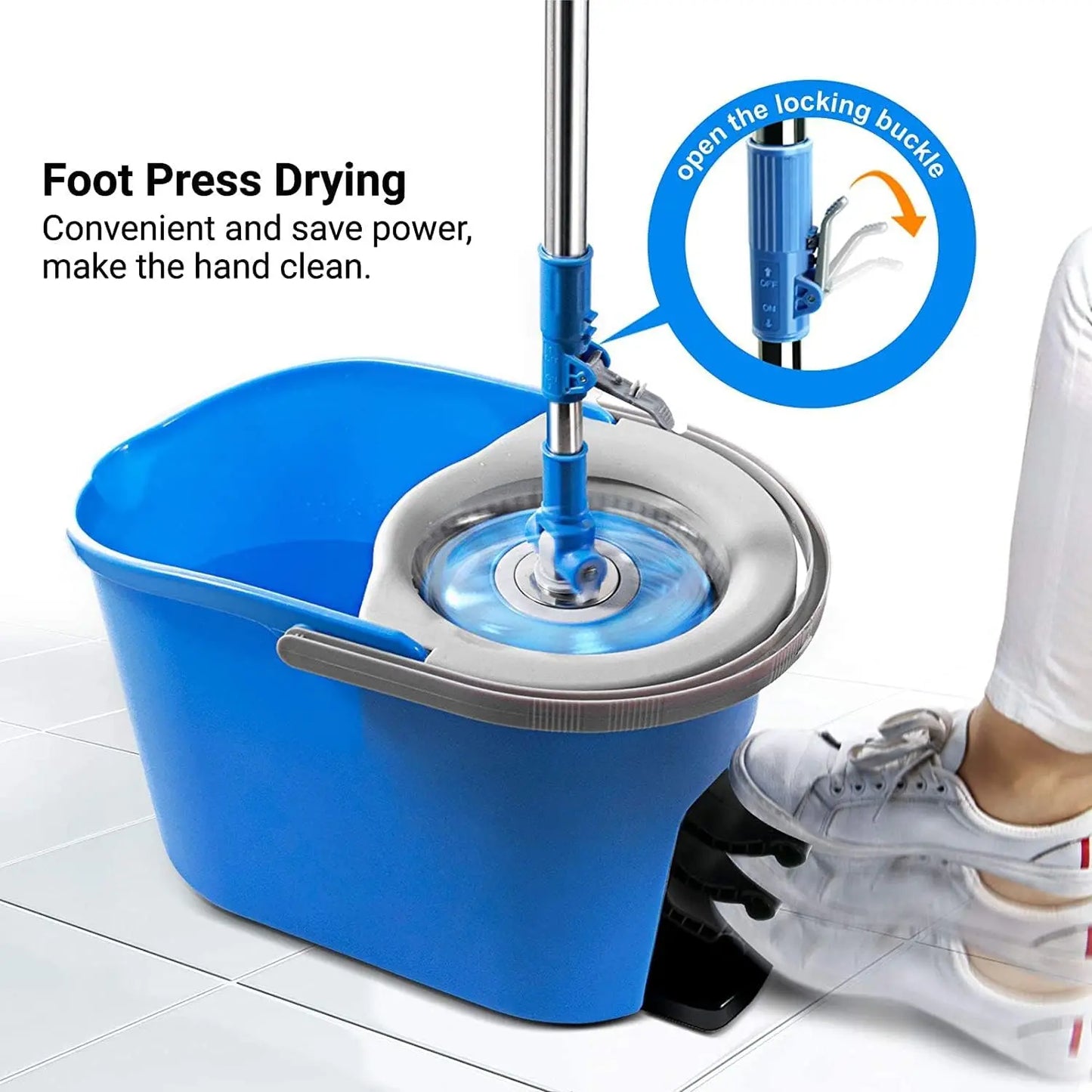 MASTERTOP Spin Mop and Bucket with Wringer Set, Foot Pedal, 360°Rotation, 5 Microfiber Mop Pads, 1 Brush Head, Hardwood Floor