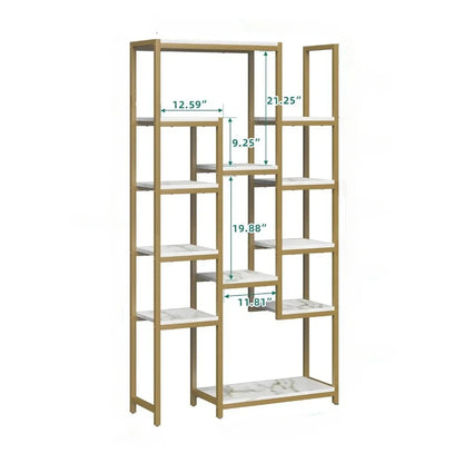 Home Decorations 6 Tier Gold Bookshelf Home Decor Items 71” Tall Modern Free Standing Bookshelf With 12 Shelf Bookcase Room Wall