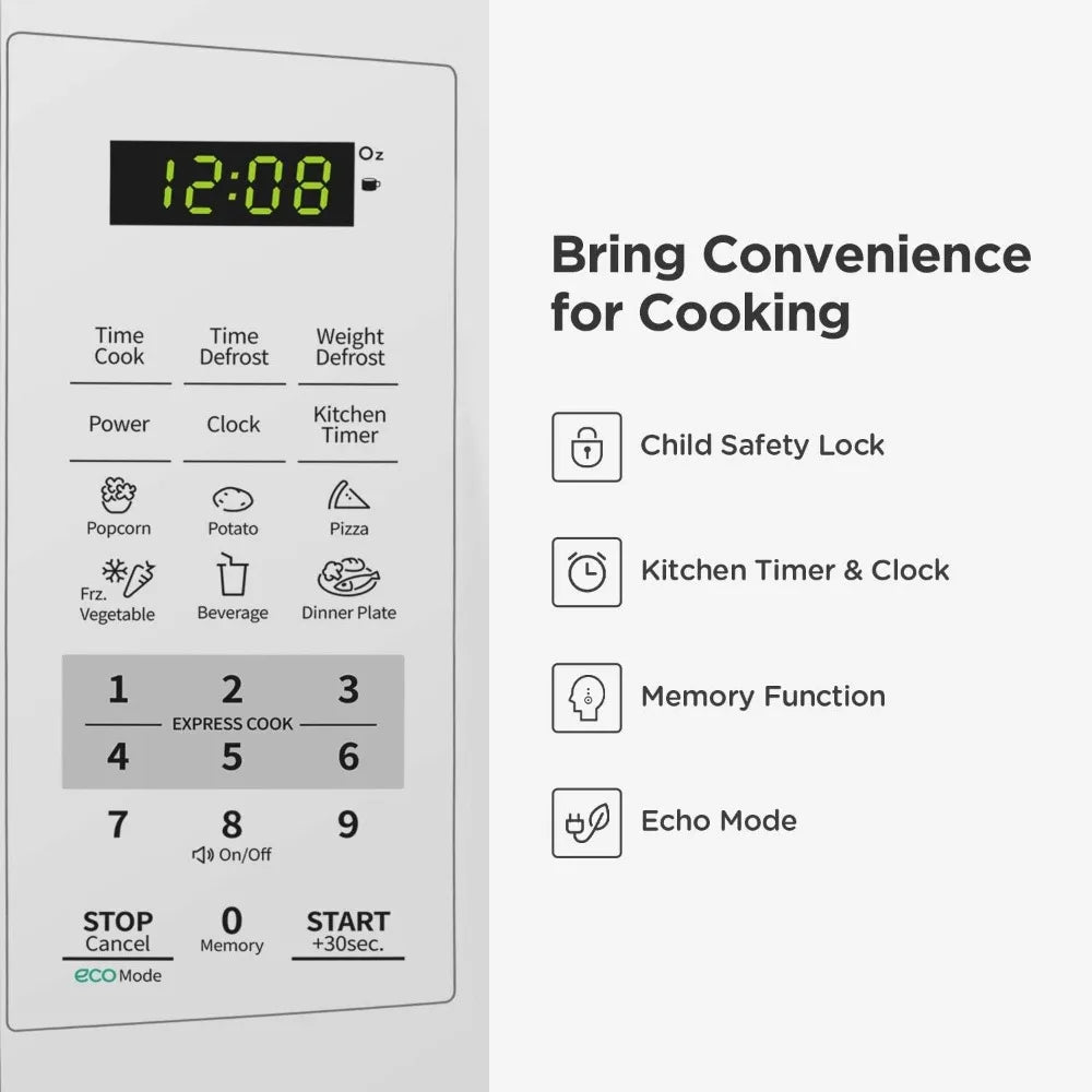 Countertop Microwave Oven with Sound On/Off, ECO Mode and Easy One-Touch Buttons, 0.7 Cu Ft/700W, Pearl White