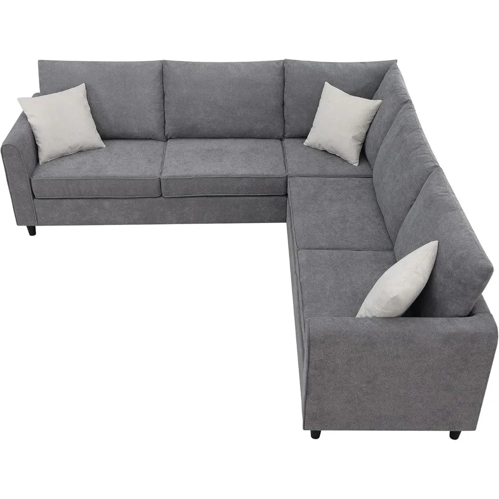 L-Shaped Sectional Sofa Couch with 3 Pillows, Modern Upholstered Living Room Furniture Sets for Apartment Office Dorm, Grey