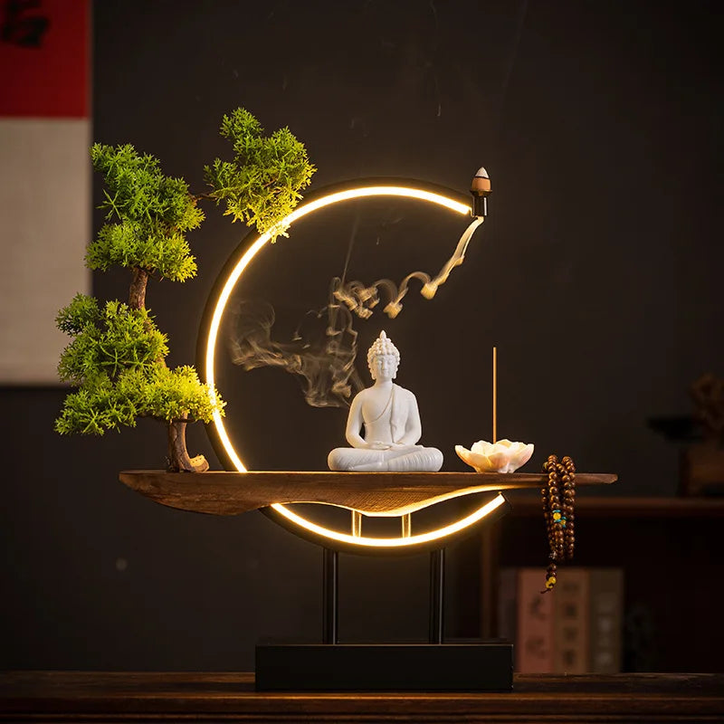 Sakyamuni Buddha Statue Large Buddhist statue Tathagata Buddha Figure Buddha Led ring light For Living Room Incense Porch