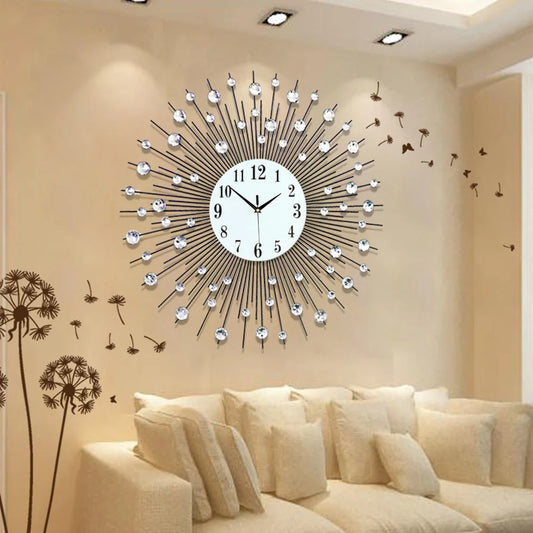 3D Crystal Wall Clock Modern Luxury Diamond Dispersion Silver Design Clock Creative Home Decor for Living Room