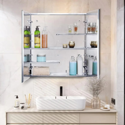 Bathroom mirror cabinet, surface mounted and embedded wall cabinet, 23.6 x 25.6 inch bathroom wall cabinet