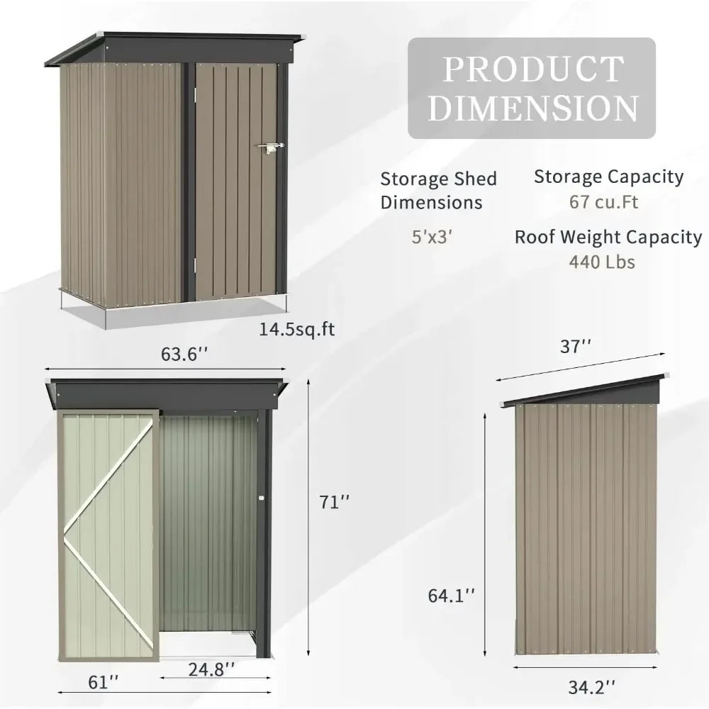 Metal Outdoor Storage Shed 5FT x 3FT, Steel Utility Tool Shed Storage House with Door & Lock, for Backyard Garden Patio Lawn