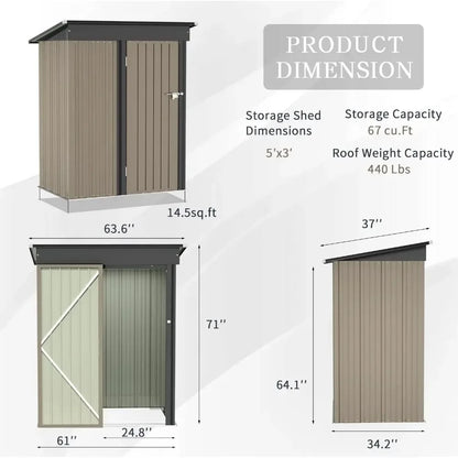 Metal Outdoor Storage Shed 5FT x 3FT, Steel Utility Tool Shed Storage House with Door & Lock, for Backyard Garden Patio Lawn