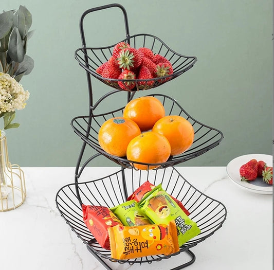 3Tier Fruit Vegetables Basket Bowl Storage Rack Metal Snack Container Countertop