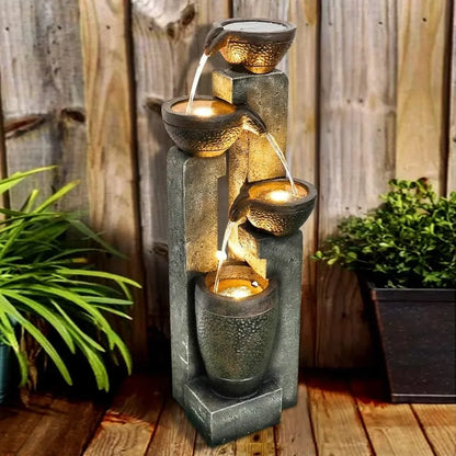 4-story outdoor garden fountain decoration, garden resin fountain, floor terrace, deck, porch, backyard, and home art decoration