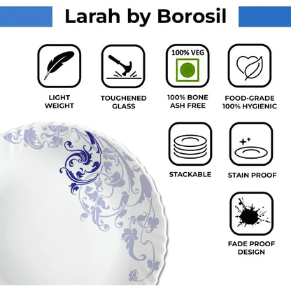 Borosil Gourmet Dinnerware Set For 6, 35 Pieces, White Dinner Plates and Bowls Sets, Chip Resistant Tempered Opal Glass, Stain