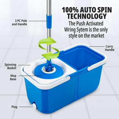 Automatic Spin Mop and Bucket Set Microfiber Washable Head Dual Bucket Design Easy Storage Quick Drainage As Seen On TV