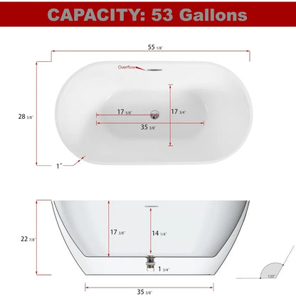 reestanding Bathtub Contemporary Soaking with Chrome Overflow and Drain, Stylish Modeling Design Comfortable Soaking Experience