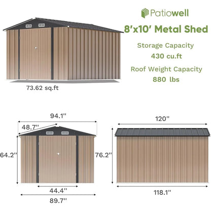 8x10 FT Outdoor Storage Shed, Large Garden Tool Metal Shed with Sloping Roof and Double Lockable Door,Outdoor Shed for Backyard