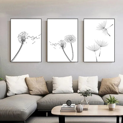 Dandelion Bathroom Black and White Floral Posters Prints Neutral Wall Art Botanical Canvas Painting Living Home Bedroom Decor