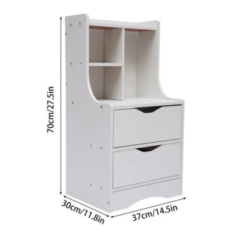 2-Drawer Bedroom Night Stand Bedside Table Furniture End Side Storage Desk White