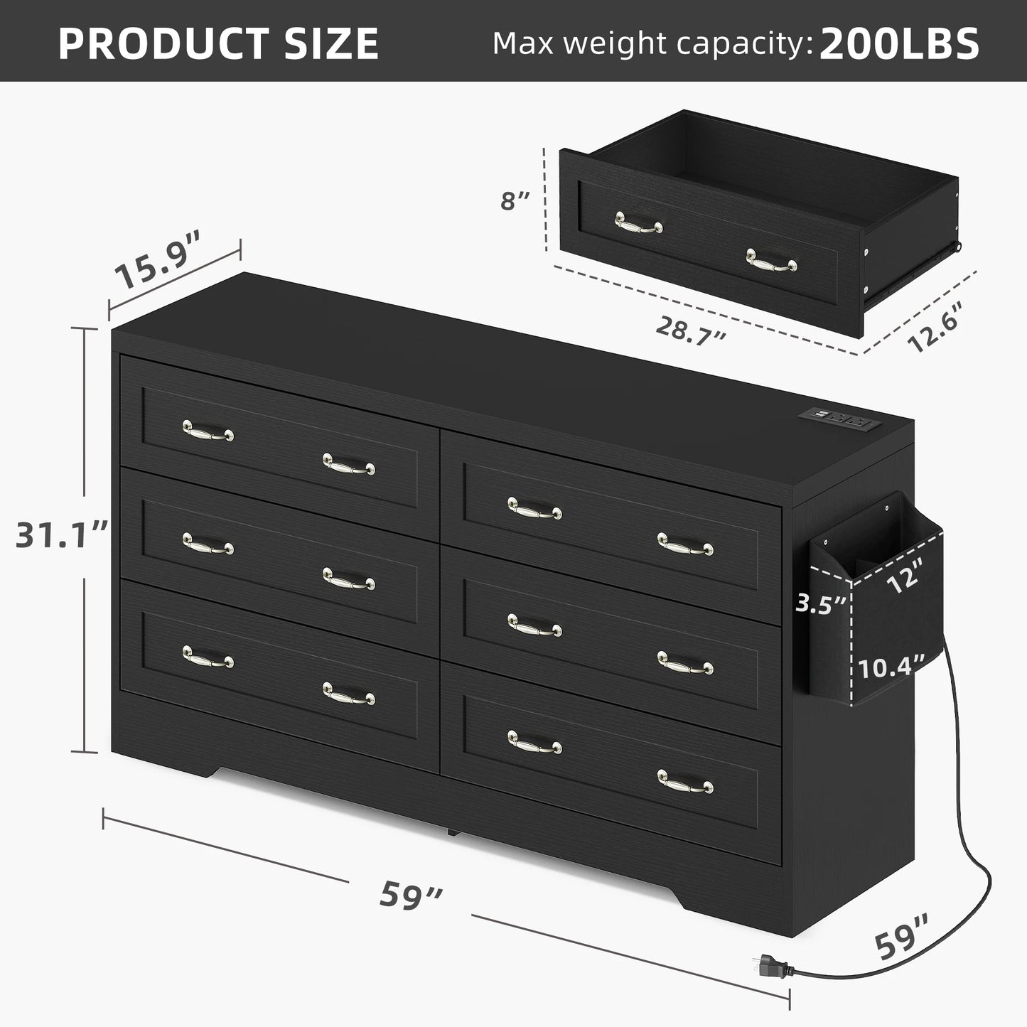 6 Drawer Dresser for Home Bedroom Wood Storage Cabinet Chest of Drawer Organizer