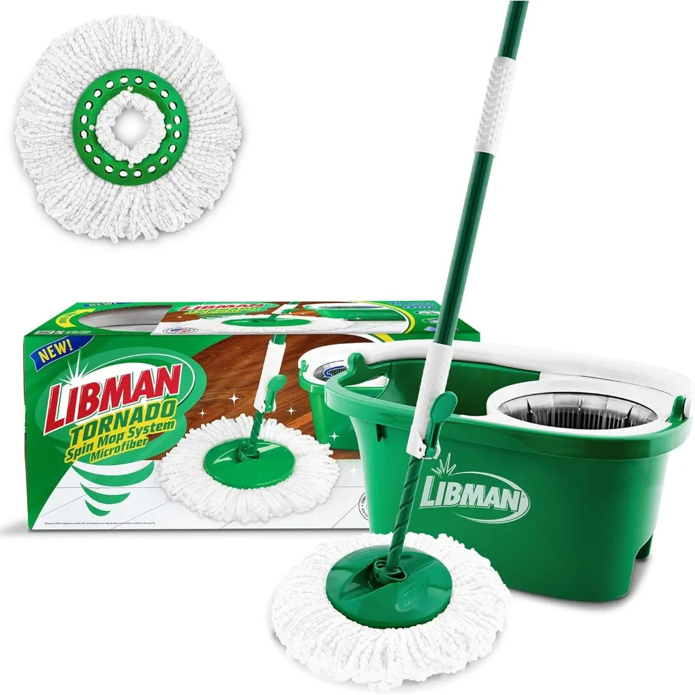 Tornado Spin Mop System - Mop and Bucket with Wringer Set for Floor Cleaning - 2 Total Mop Heads Included, Green