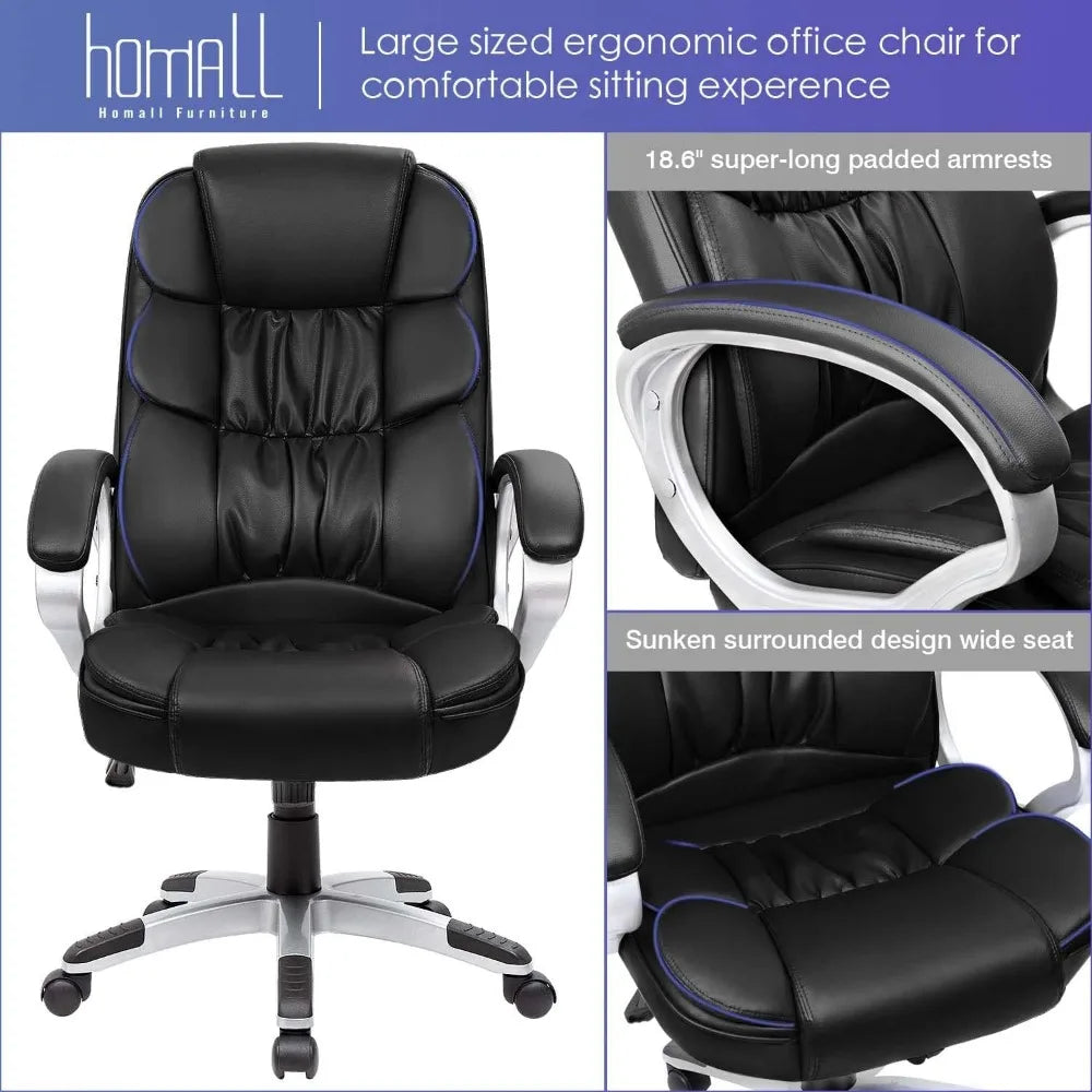 Office Chair High Back Computer Desk Chair, PU Leather Adjustable Height Modern Executive Swivel Task Chair with Padded