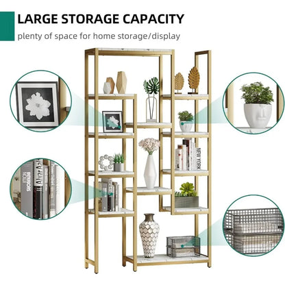 Home Decorations 6 Tier Gold Bookshelf Home Decor Items 71” Tall Modern Free Standing Bookshelf With 12 Shelf Bookcase Room Wall