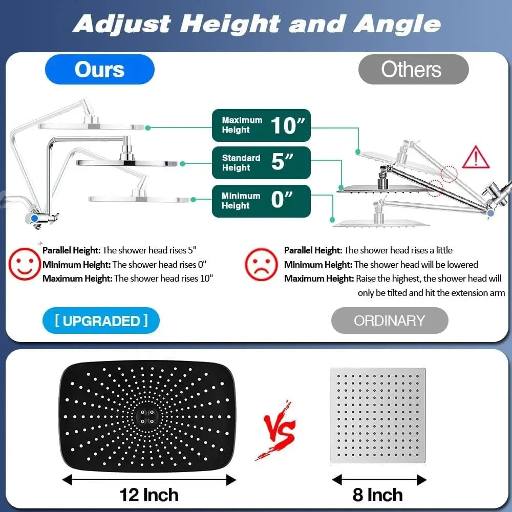 12 Inch Shower Head with Handheld Spray, 4 Sets of High-pressure Shower Heads with Handheld Spray