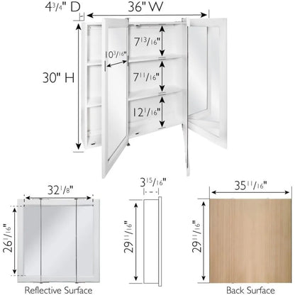 Mirror Cabinet, Durable White Assembly Frame, Bathroom Wall Cabinet with Mirrored Doors, 36" – 4.75" x 36" x 30", White